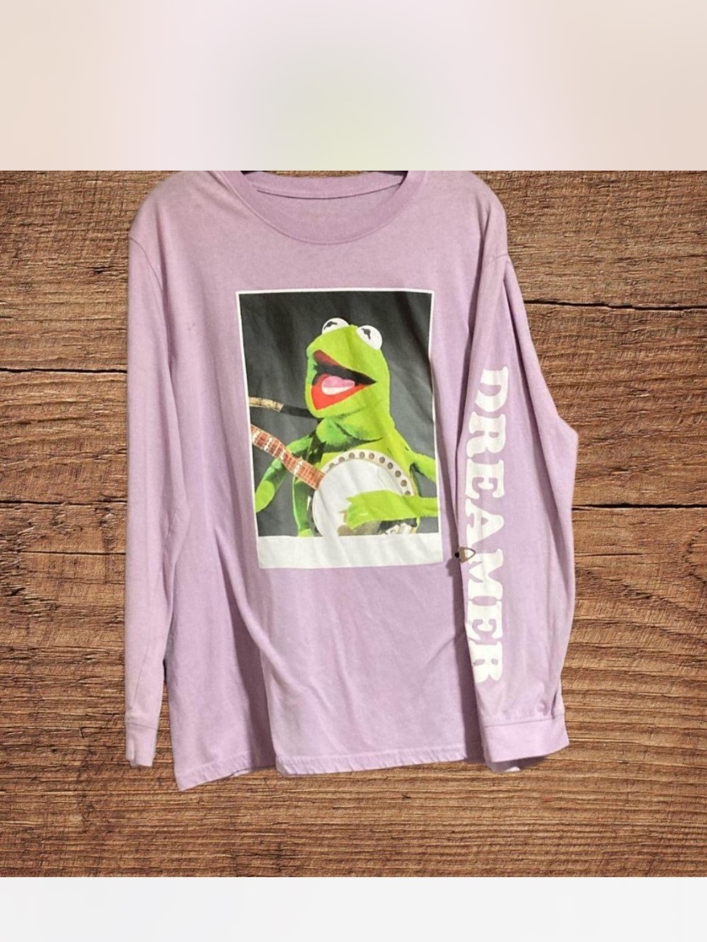 Lavender Long-Sleeve Graphic Tee with 'Dreamer' Sleeve Text
